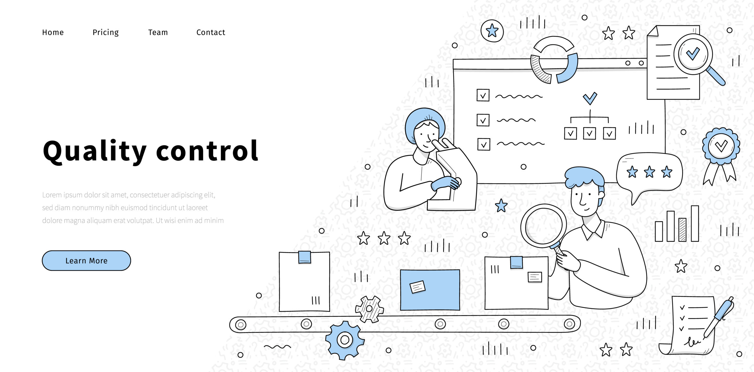Services quality control doodle landing page, inspection