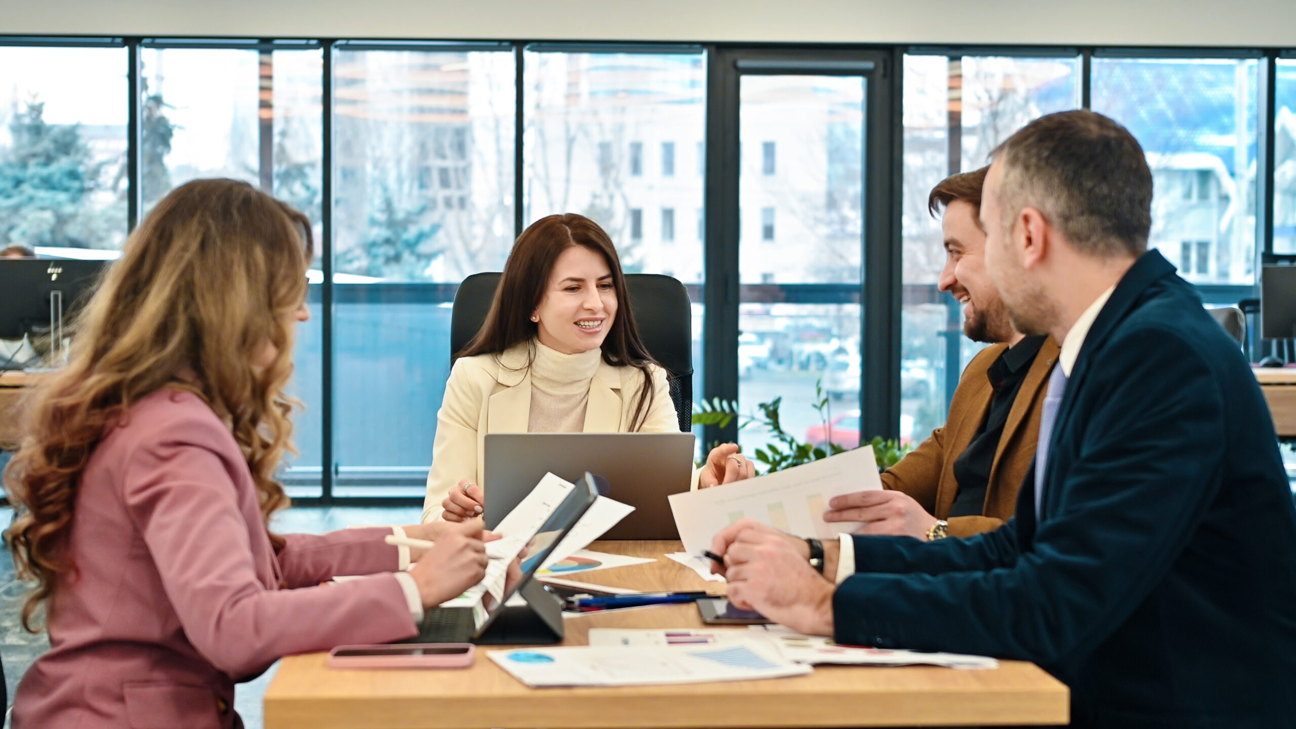 Services business meeting in an office